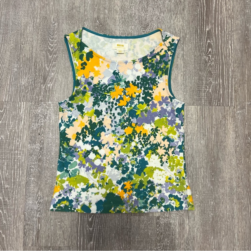 Maeve Floral Tank Top Anthropologie XS Multicolor Sleeveless